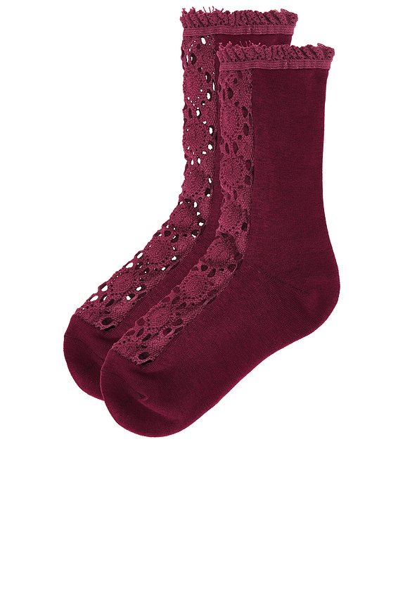 view 2 of 2 Rubies Crochet Socks in Deep Sea Burgundy