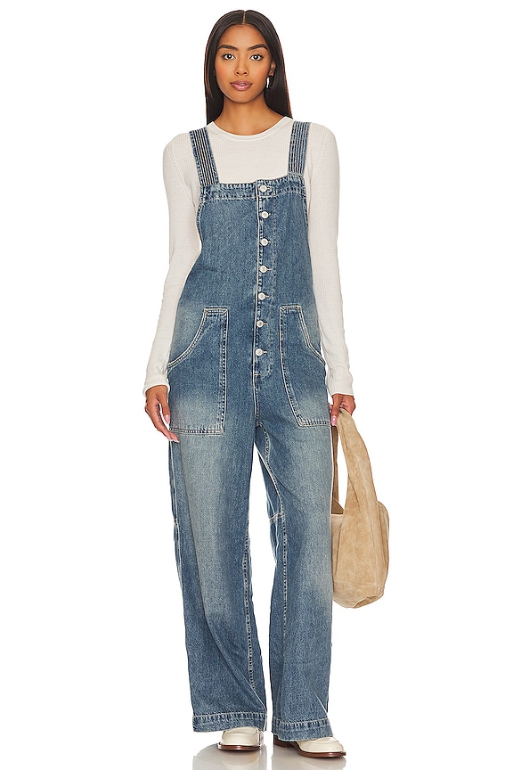 Free People Fields Of Flowers Overalls in Johnny Blue | REVOLVE