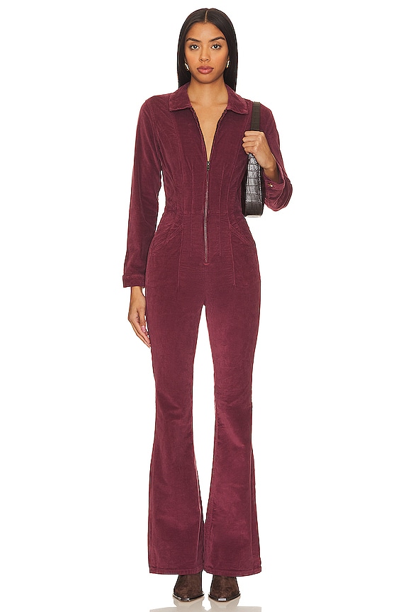 Free People x We The Free Jayde Cord Flare Jumpsuit in Cordovan | REVOLVE