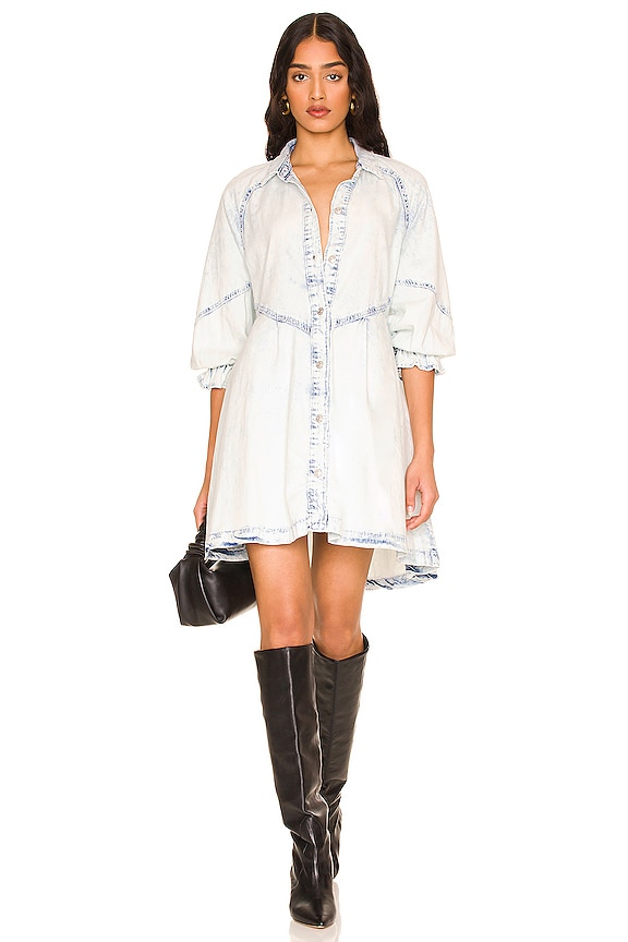 Free People Hannah Mini Denim Dress in Snow Wash | REVOLVE