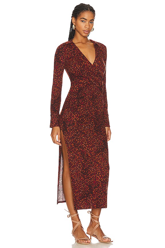 view 2 of 3 ROBE DRAPÉE MIDI FREE PEOPLE SHAYLA in Chocolate Combo