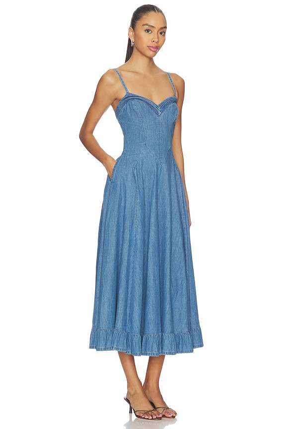 view 2 of 3 ROBE MI-LONGUE FREE PEOPLE ANOTHER SEASON in Boardwalk Blue