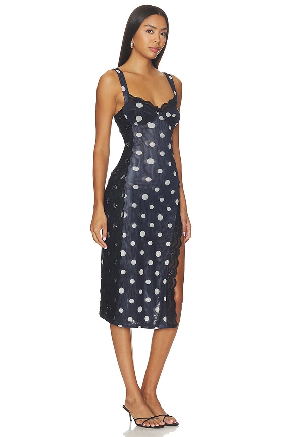 view 2 of 5 Not Your Baby Midi Printed Slip Dress in Black Polka Dot Combo