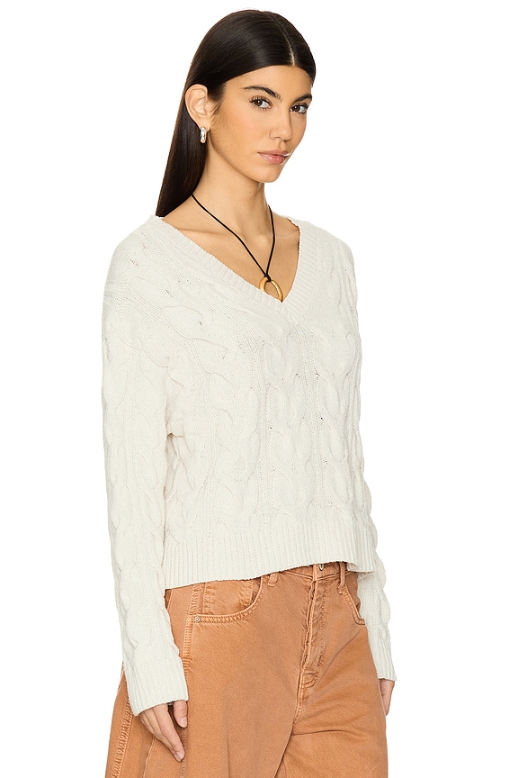 view 2 of 4 Washed Cable V Neck Sweater in Optic White