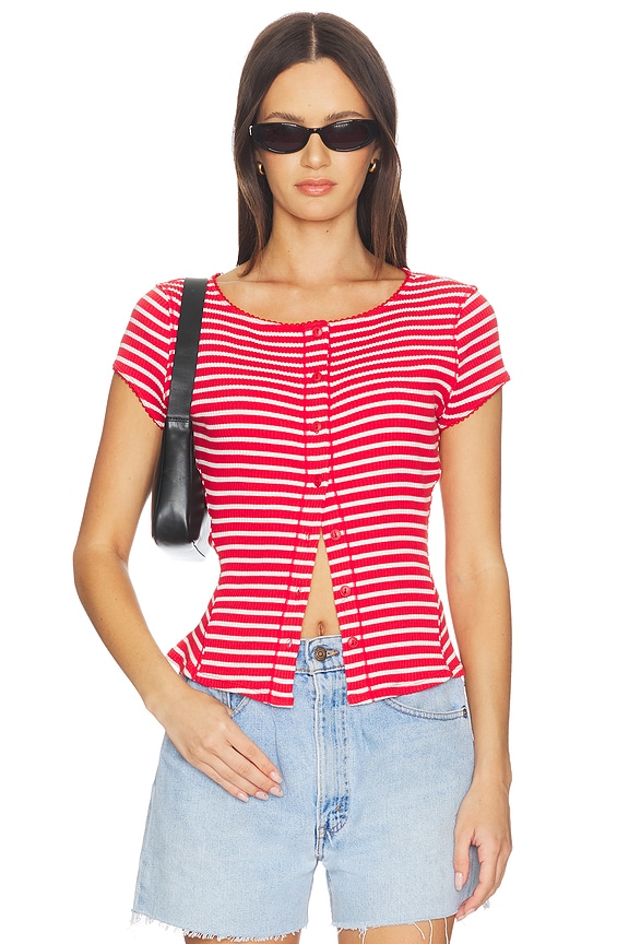 view 1 of 5 Most Wanted Striped Cardigan in Red & White Stripe