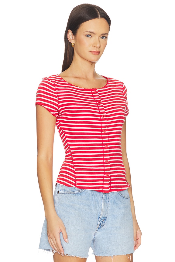 view 2 of 5 Most Wanted Striped Cardigan in Red & White Stripe