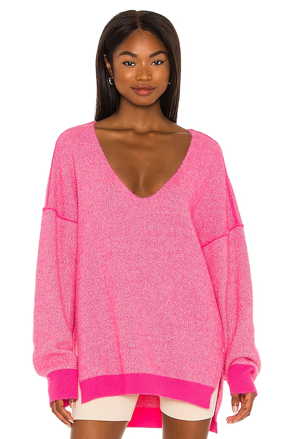 view 1 of 4 Sweater Weather V Neck in Hot Pink Combo
