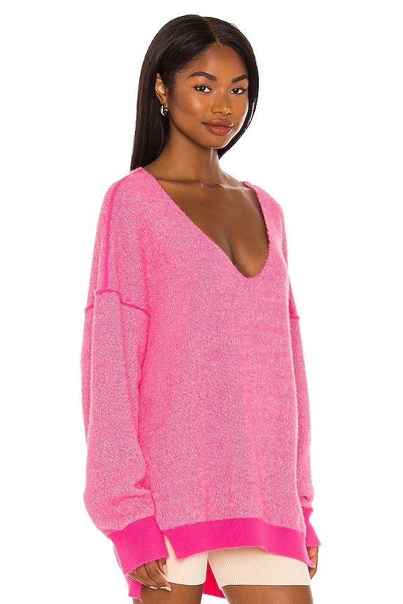 view 2 of 4 Sweater Weather V Neck in Hot Pink Combo