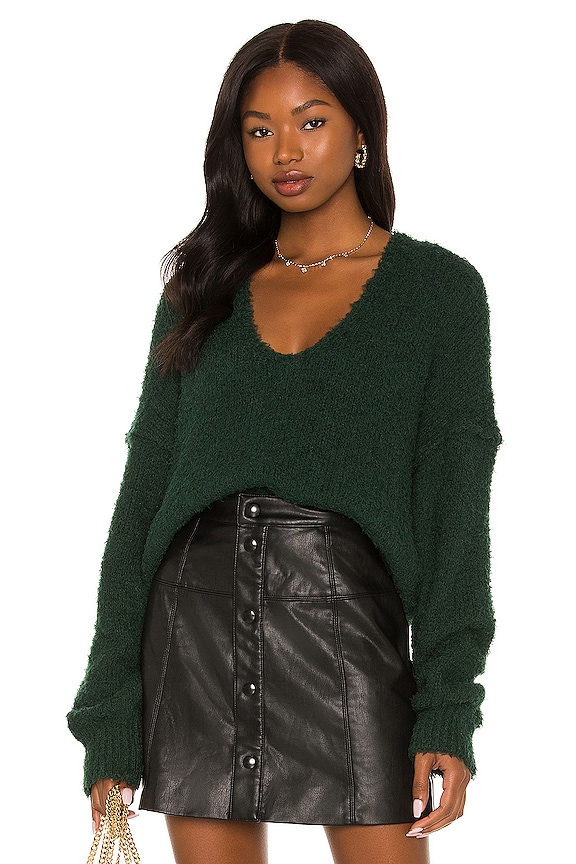 Free People Theo V Neck Sweater in Deepest Spruce | REVOLVE