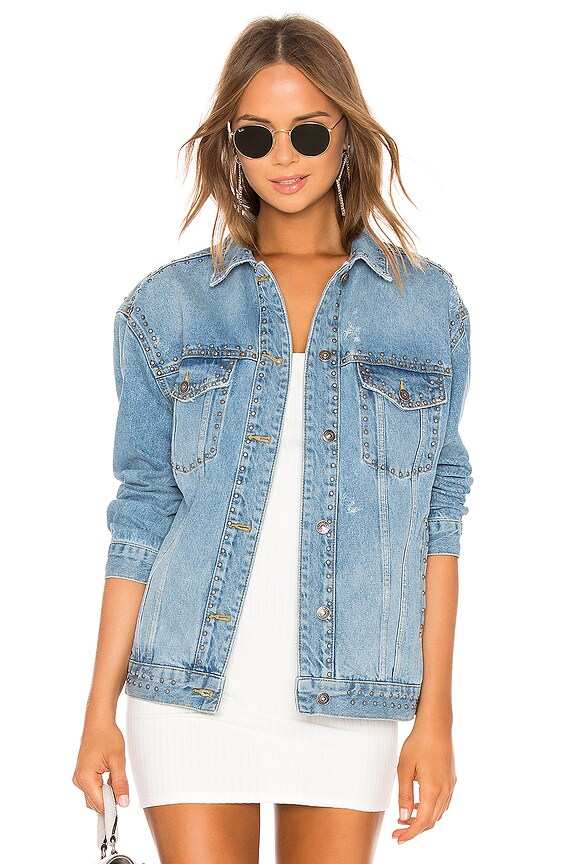 view 1 of 4 Studded Denim Trucker Jacket in Blue