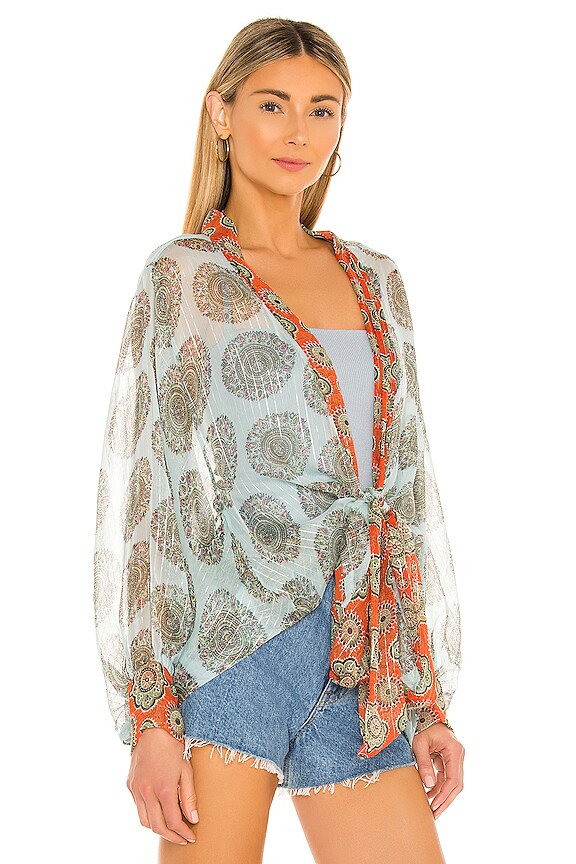 view 2 of 5 Kantha Shimmer Tie Kimono in Cool Blue