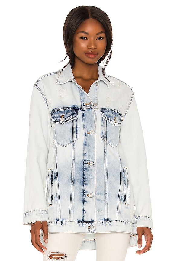 view 2 of 5 Destroyed Long & Lean Trucker Jacket in Cloud Wash