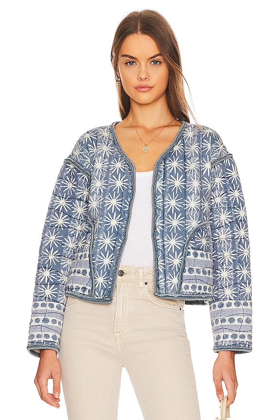 Free People Kara Quilted Cardi Jacket in Pacific Combo | REVOLVE