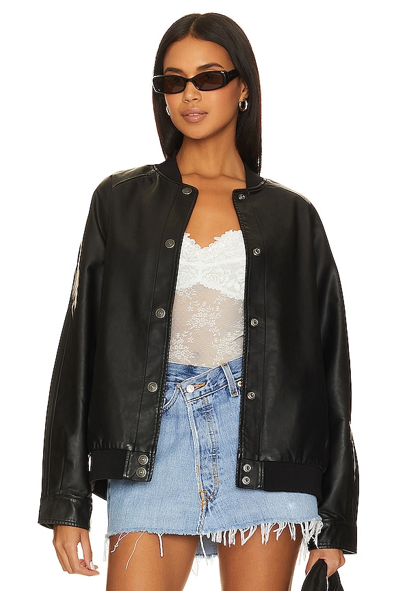 Free People x We The Free Wild Rose Faux Leather Bomber in Black | REVOLVE