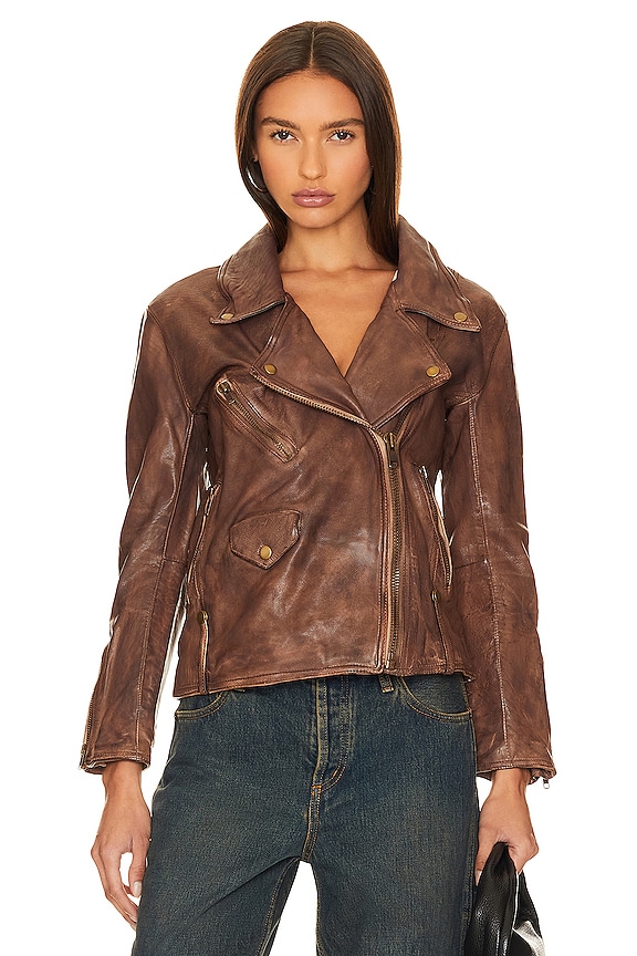 view 2 of 5 КОЖАНАЯ БАЙКЕРСКАЯ КУРТКА FREE PEOPLE JEALOUSY in Washed Wine