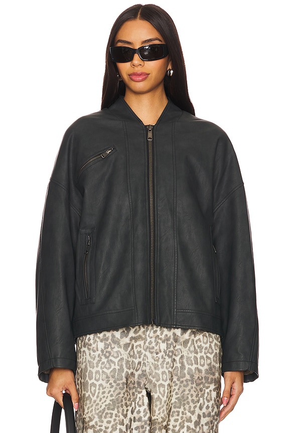 view 2 of 5 x We The Free Vinny Faux Leather Bomber in Black