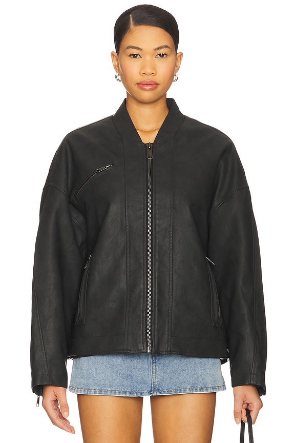 view 2 of 5 x We The Free Vinny Faux Bomber In Black in Black