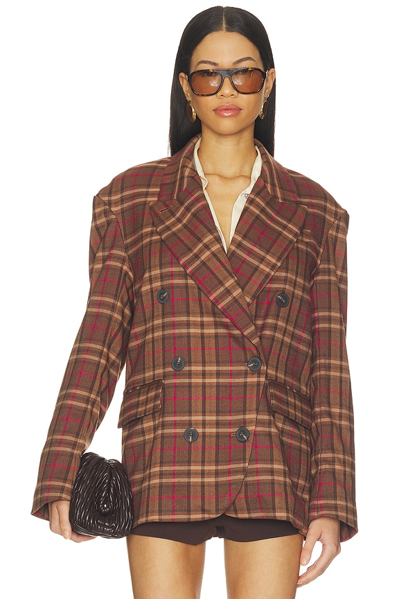 view 2 of 6 Dean Double Breasted Blazer in Oliver Plaid- Brown