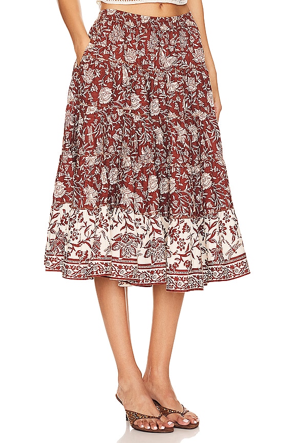 view 2 of 4 FREE PEOPLE FULL SWING プリントミディスカート in Chocolate Combo