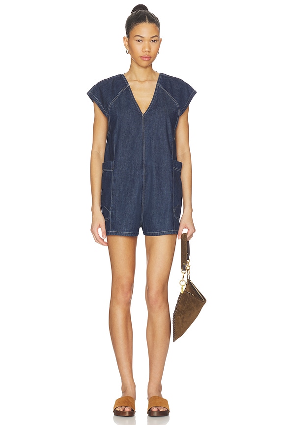 view 1 of 3 ROMPER DENIM WE THE FREE FREE FALL in Deep Blue