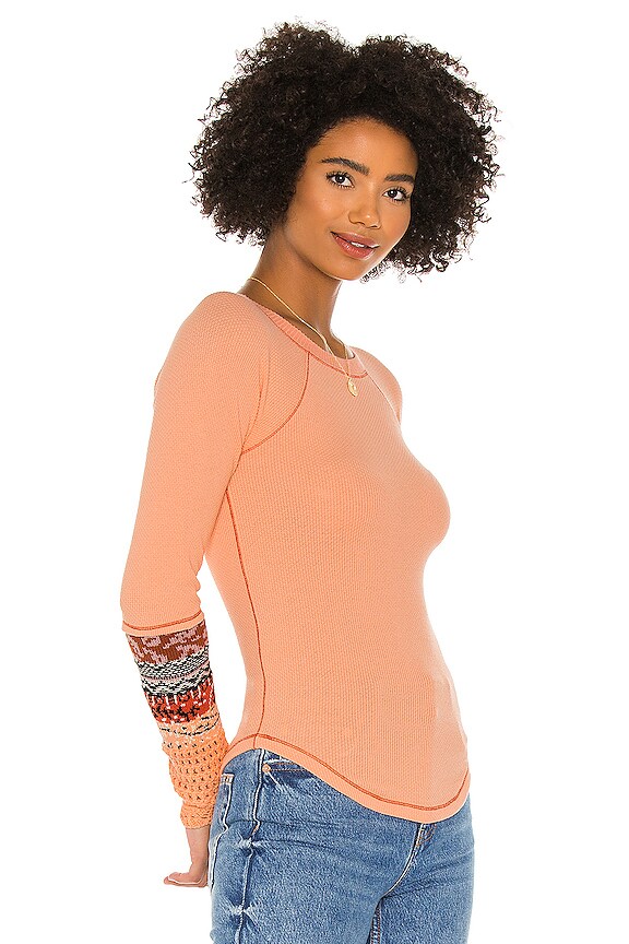 view 2 of 5 In The Mix Cuff Top in Desert Orange Combo