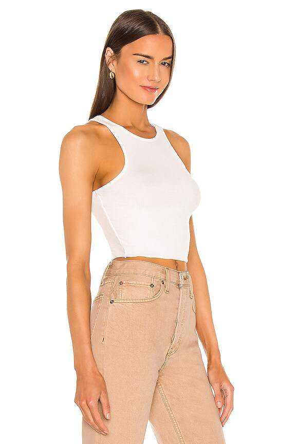 view 2 of 4 High Neck Ribbed Crop Top in White