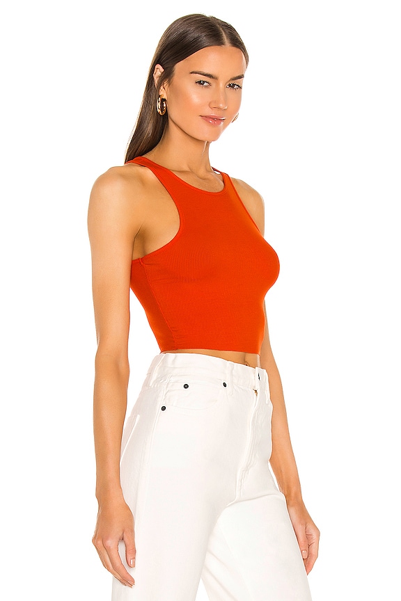 view 2 of 4 High Neck Ribbed Crop Top in Bright Orange