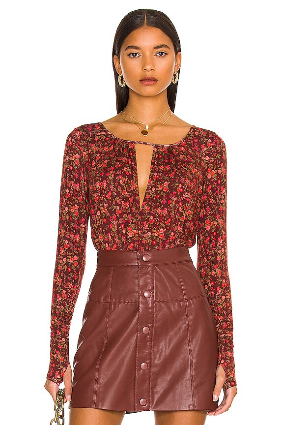 view 1 of 5 Kaya Printed Bodysuit in Chocolate