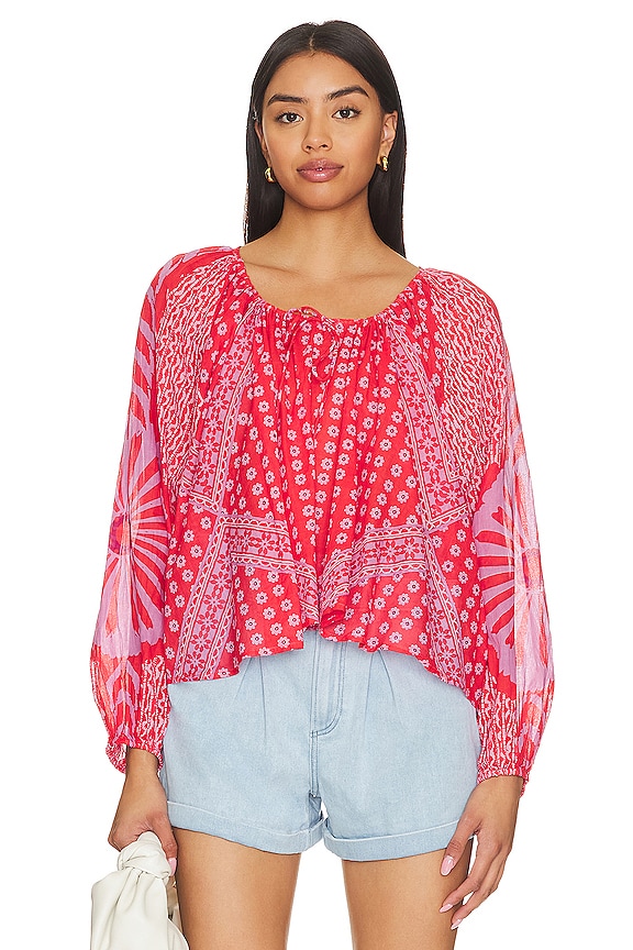 Free People Elena Printed Top in Fiery Red Combo | REVOLVE