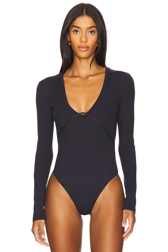view 2 of 5 x Intimately FP Victoria Plunge Bodysuit In Black in Black