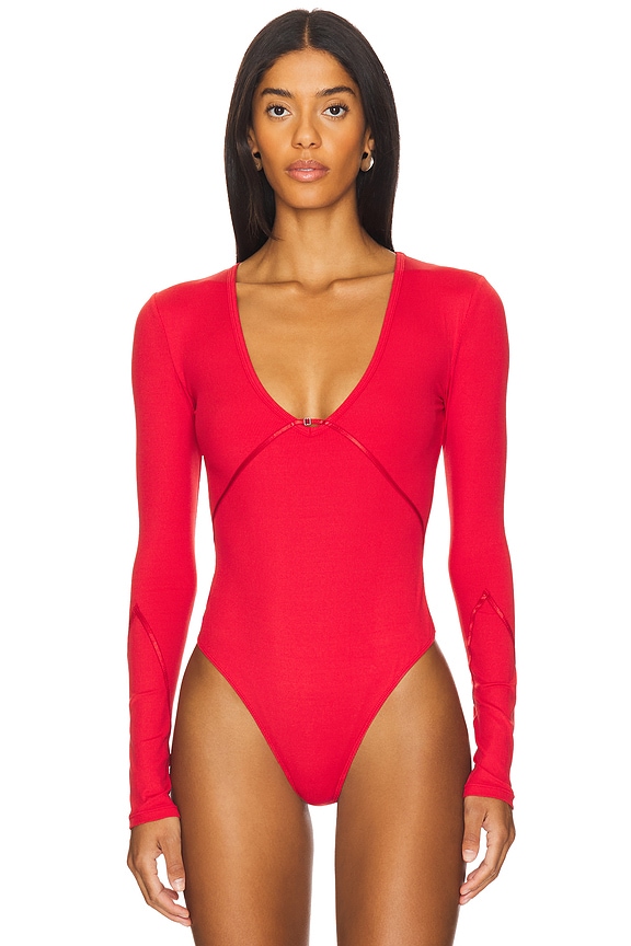 view 2 of 5 x Intimately FP Victoria Plunge Bodysuit In Garnet Rose in Garnet Rose