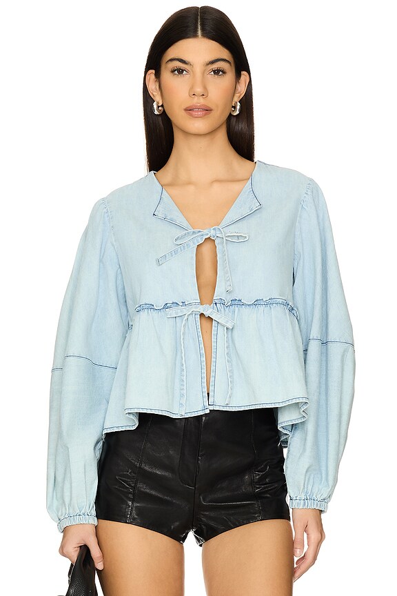 Free People Denim Brunch Babe Blouse In Light Tint Wash REVOLVE