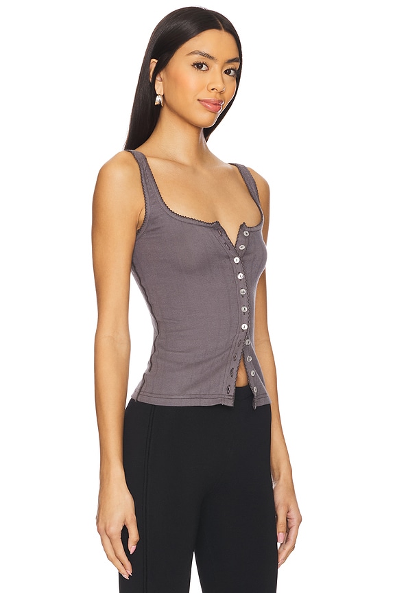 view 2 of 4 End Game Pointelle Tank in Volcanic Glass