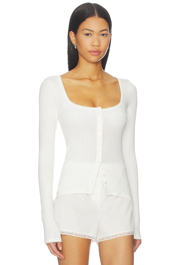 view 2 of 4 End Game Pointelle Long Sleeve in White