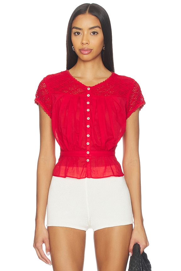 view 1 of 4 TOP BRODÉ FREE PEOPLE GLIMMER in High Risk Red