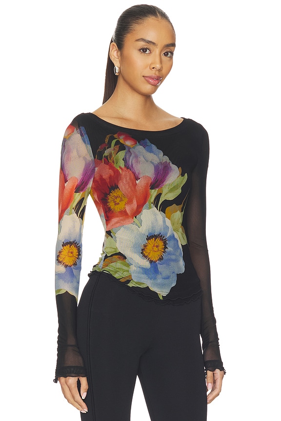 view 2 of 4 Lilly Printed Long Sleeve Top in Black Combo