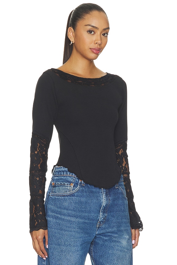 view 2 of 4 Amber Lace Cuff Top in Black