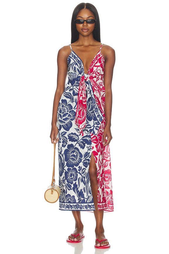 view 1 of 4 Cashew And Birds Long Dress in Red & Blue