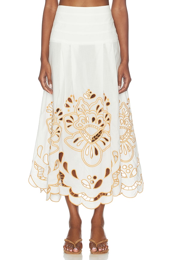view 1 of 6 JUPE MIDI in Tropi Embroidery Off-white