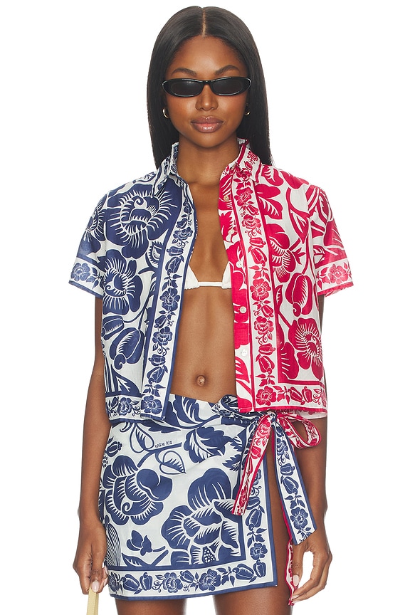 view 2 of 6 CAMISA CASHEW AND BIRDS in Red & Blue