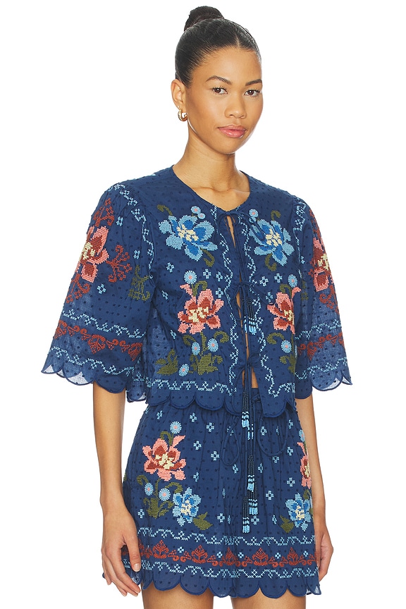 view 2 of 5 Blouse in Stitched Garden Dark Blue