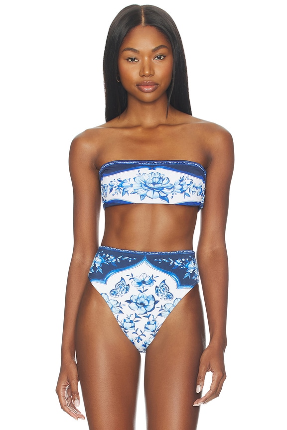 view 1 of 5 Porcelain Garden Bandeau Bikini Top in Blue