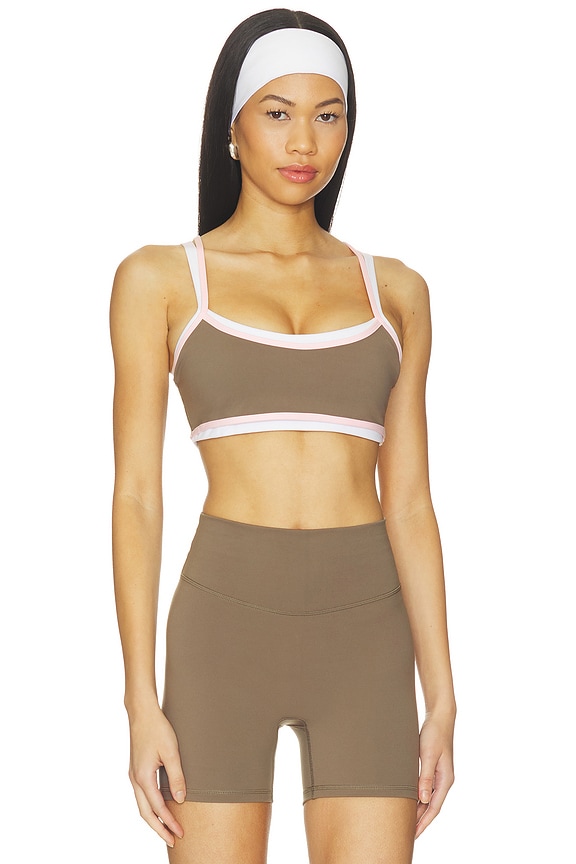 view 2 of 4 Contrast Layered Sports Bra in Walnut & Pink