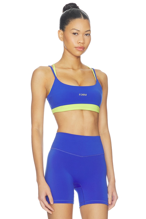 view 2 of 4 Criss Cross Layered Sports Bra in Cobalt & Lime