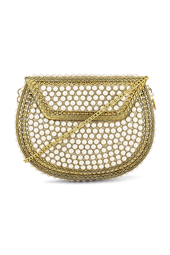 view 1 of 5 Pearl Metal Bag in Gold & Ivory