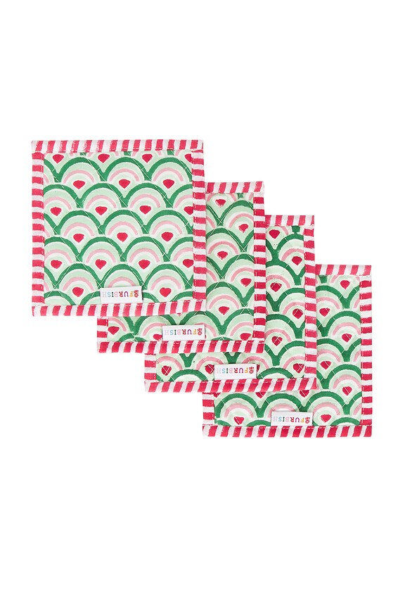 view 2 of 4 PORTAVASOS FROSTINE COASTERS in Red & Light Pink & Green