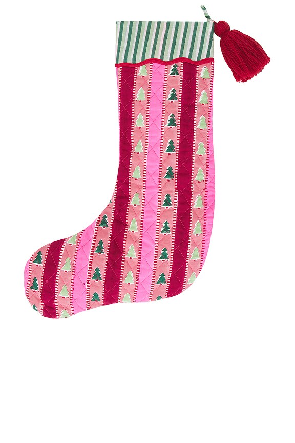 view 2 of 5 Snowwood Stripe Stocking in Red & Light Pink & Green