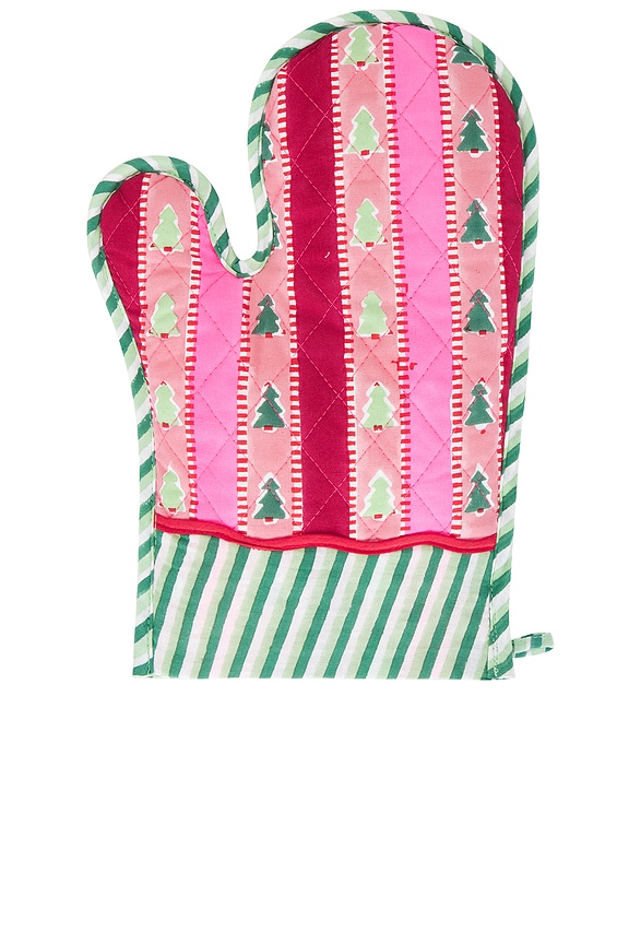 view 2 of 3 Snowwood Stripe Oven Mitt in Red & Light Pink & Green