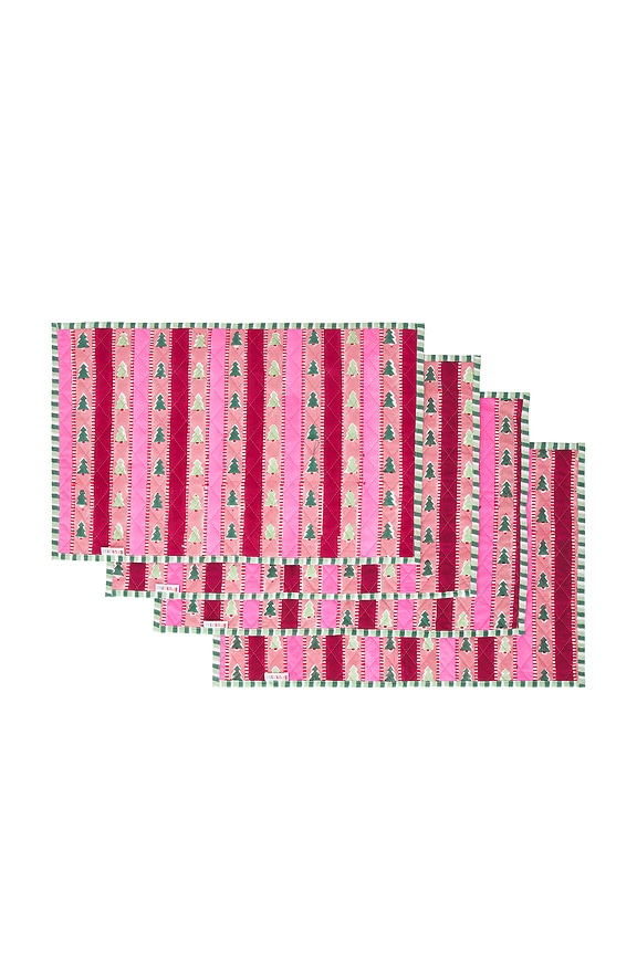 view 2 of 6 Snowwood Stripe Placemats Set Of 4 in Red & Light Pink & Green