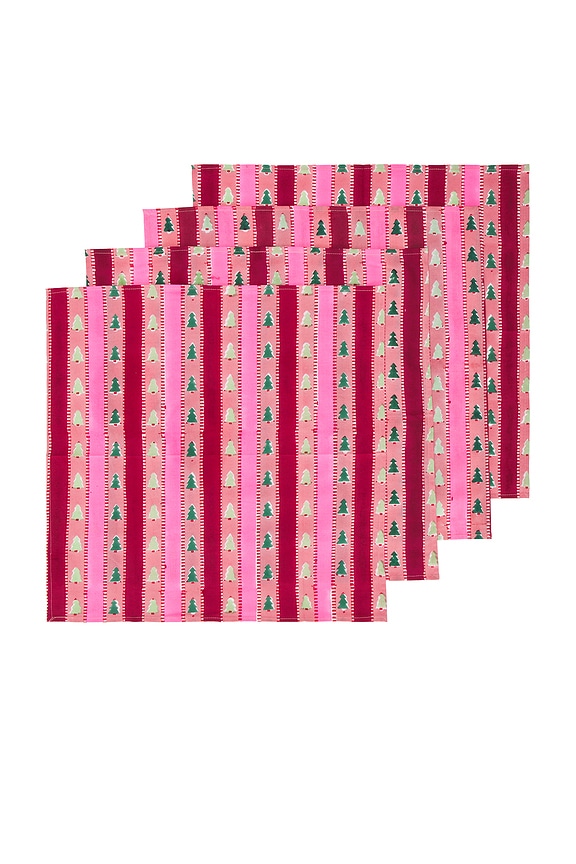 view 1 of 5 SERVILLETAS DE RAYAS DE MADERA DE NIEVE SNOWWOOD STRIPE NAPKINS in Red & Light Pink & Green